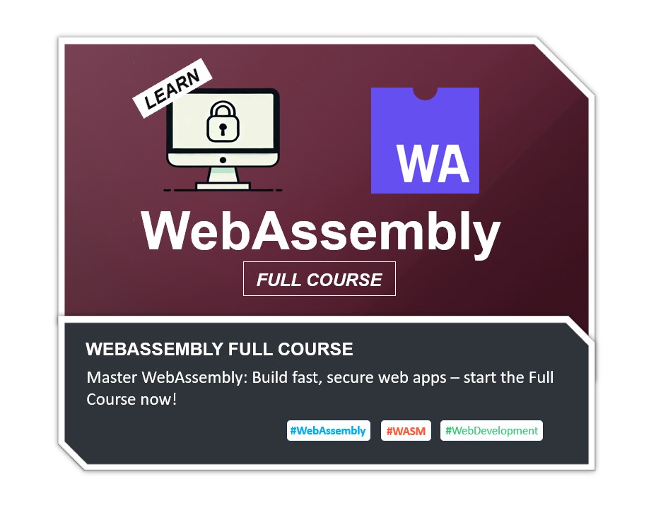 WebAssembly Full Course thumbnail showing a modern browser window with Wasm logo and a desktop